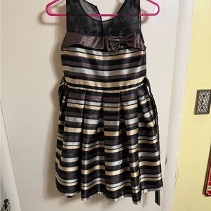 Iris & Ivy Elegant Black and Brown Striped Dress